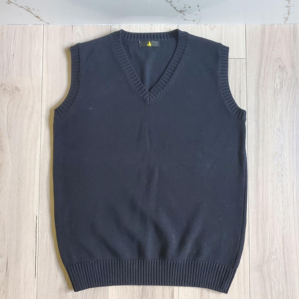 JK Sweater Vest Mens M Black Cotton Knit V Neck Pullover Layering Casual Basic